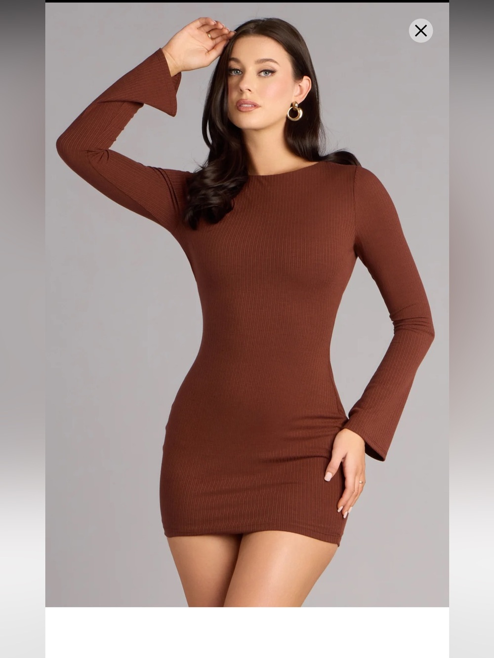 Windsor Keep Them Curious Tie Back knit mini dress brown size Small